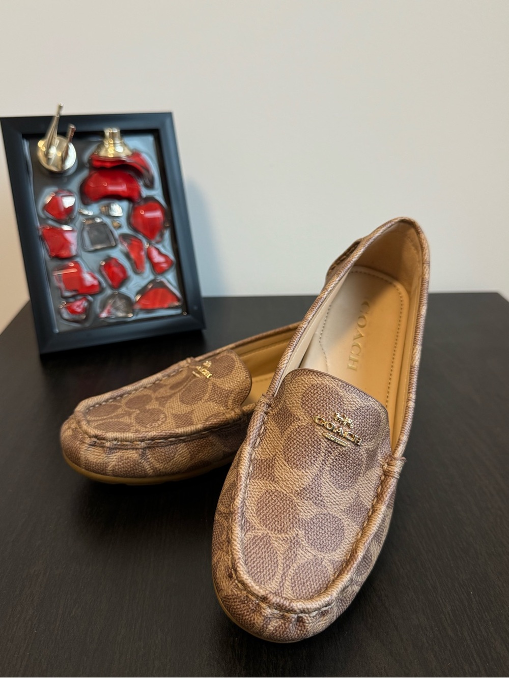 Coach Monogram Leather Marley Shoe Driver Moccasin Tan Size 6